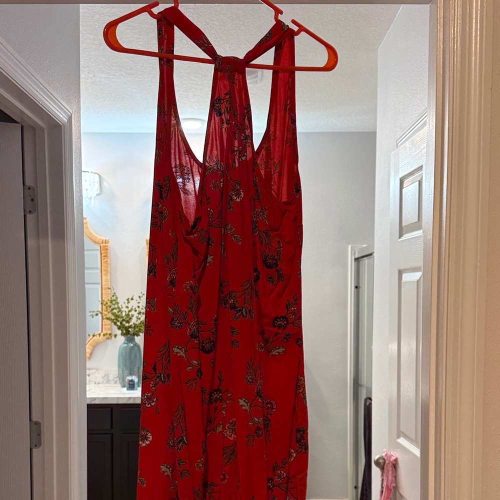 Old Navy Red Floral Midi Dress